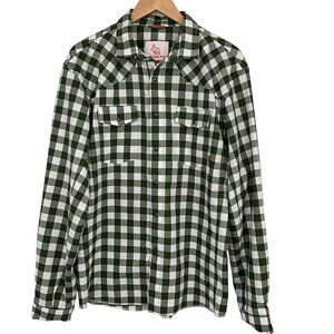 Western Rise Buckhorn Snap Shirt Spruce Green Plaid Size L Long Sleeve 100% Poly